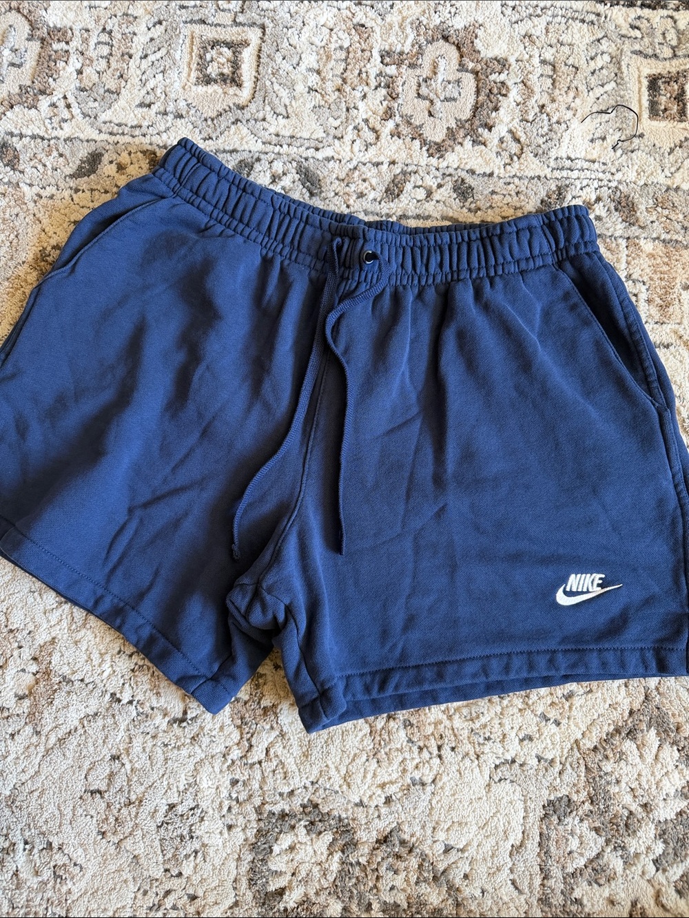 Nike Navy Athletic Fleece Shorts with White Swoosh